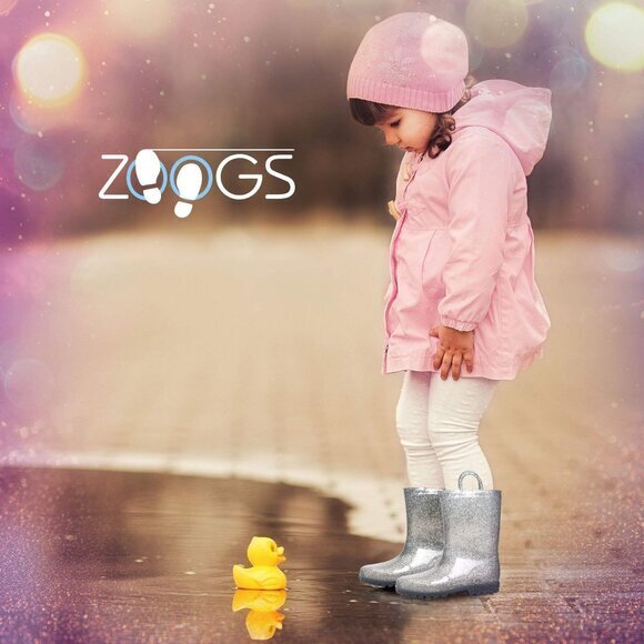 ZOOGS Girls' Silver Glitter Rain Boots 6T – Toddler Waterproof Sparkle Boots - Picture 6 of 7